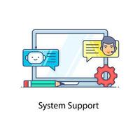 Gear with laptop, flat design of system support icon vector