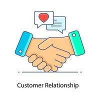 Handshaking with chat bubble symbolising customer relationship icon vector