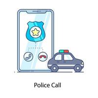 Editable style icon of police call, flat design of mobile call vector
