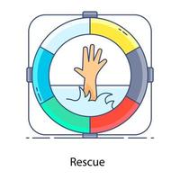 Flat style of icon lifeguard belt with hand, rescue concept icon vector