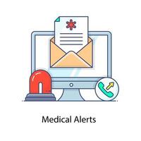 Mail envelope with medical sign inside monitor with hooter, concept of medical alerts icon vector