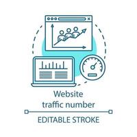 Website traffic number blue concept icon. Digital marketing benefit idea thin line illustration. Webpage visitor. Internet site popularity measurement. Vector isolated outline drawing. Editable stroke