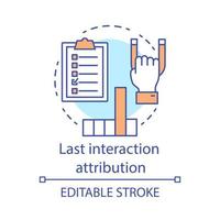 Last interaction attribution concept icon. Marketing channel analysis idea thin line illustration. Attribution modeling type, conversion model. Vector isolated outline drawing. Editable stroke