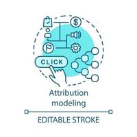 Attribution modeling blue concept icon. Digital marketing benefit idea thin line illustration. Web analytics, marketing activity, conversions. Vector isolated outline drawing. Editable stroke