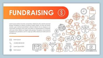 Fundraising banner, business card vector template. Crowdfunding and sponsorship. Company contact with phone, email line icons. Financing, budgeting. Presentation, web page idea. Corporate print layout