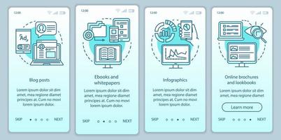 plantilla de vector de pantalla de página de aplicación móvil de incorporación de degradado turquesa de contenido de conciencia. publicaciones de blog paso a paso del sitio web con ilustraciones lineales. ux, ui, concepto de interfaz de teléfono inteligente gui