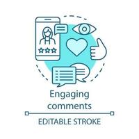 Engaging comments blue concept icon. Online PR idea thin line illustration. Content marketing. Subscribers review. Blog commenting, clients feedback. Vector isolated outline drawing. Editable stroke