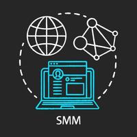 SMM chalk concept icon. Digital marketing tool idea. Social media marketing. Networking website, content sharing. Product promotion. Vector isolated chalkboard illustration