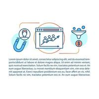 plantilla de vector de página de artículo de canal de tráfico. táctica de marketing digital. folleto, revista, elemento de diseño de folleto con iconos lineales y cuadros de texto. diseño de impresión. ilustraciones conceptuales con espacio de texto