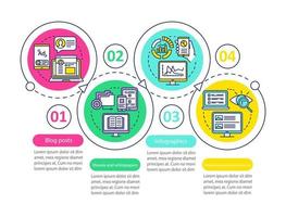 Content marketing channels vector infographic template. Business presentation design elements. Data visualization with four steps and options. Process timeline chart. Workflow layout with linear icons