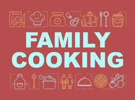 Family cooking word concepts banner. Family activity. Vegetable salad. Presentation, website. Healthy eating. Isolated lettering typography idea with linear icons. Vector outline illustration