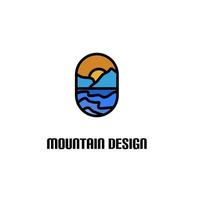 design outline, mountain, sun, sea, simple, logo vector