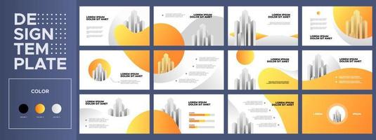 Business presentation templates set. Use for business annual report, keynote, brochure design, website slider, landing page, company profile, banner with gradient yellow and orange color. vector