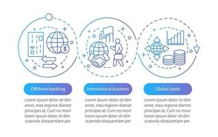 Offshore banking vector infographic template. International business, global trade, finance management. Data visualization with three steps, options. Process timeline chart. Workflow layout with icons