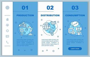 Industrial sector onboarding mobile web pages vector template. Manufacturing. Production, distribution, retail. Responsive smartphone website interface. Webpage walkthrough step screens. Color concept