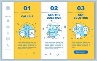 Call center onboarding mobile web pages vector template. Helpdesk, hotline. Customer service. Online support. Responsive smartphone website interface. Webpage walkthrough step screens. Color concept