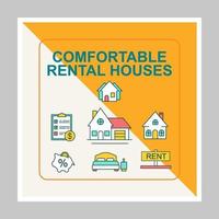 Comfortable rental houses social media posts mockup. Advertising web banner design template. Social media booster, content layout. Isolated promotion border, frame with headlines, linear icons vector