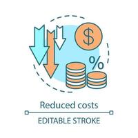 Advantages concept icon. Reduced costs, expenses. Percentage, interest rate. Profit decline. Strategy of saving money idea thin line illustration. Vector isolated outline drawing. Editable stroke