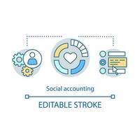 Social accounting concept icon. CSR idea thin line illustration. Corporate accountability, sustainability, responsibility. Community-based monitoring. Vector isolated outline drawing. Editable stroke