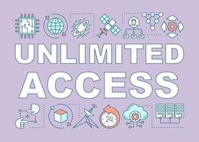 Unlimited access word concepts banner. Digital technology. Big data storage. Server. Presentation, website. Isolated lettering typography idea with linear icons. Vector outline illustration