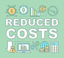 Reduced cost word concepts banner. Saving money tools. Business forecast. Presentation, website. Isolated lettering typography idea with linear icons. Vector outline illustration