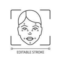 Faceprint analysis linear icon. Facial markers, points match. Face recognition thin line illustration. Identity confirmation process. Contour symbol. Vector isolated outline drawing. Editable stroke