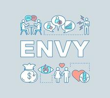 Envy word concepts banner. Emotion of grudge. Jealousy feeling, social inequality. Hatred person. Presentation, website. Isolated lettering typography idea, linear icons. Vector outline illustration