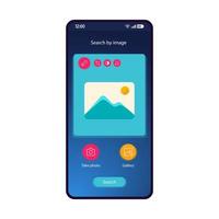 Search by image app smartphone interface vector template. Mobile app page blue gradient design layout. Picture editor, post maker screen. Flat UI for application. Take photo, search. Phone display