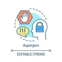 Asperger syndrome concept icon. Developmental disorder idea thin line illustration. Aspergers vector isolated outline drawing. Mental delay diagnosis, therapy. Autism spectrum. Editable stroke