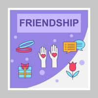 Friendship social media posts mockup. Friends. Advertising web banner design template. Social network booster, content layout. Isolated promotion border, frame with copyspace, headlines, linear icons vector