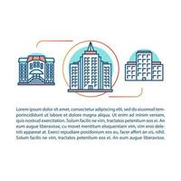 Real estate market offer linear illustration. Hotel, hostel, office center, apartment building. Article, brochure, magazine page. Thin line icons with text. Print design. Vector isolated drawing