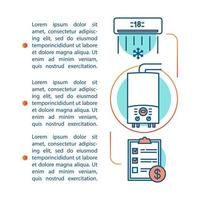 ilustración lineal del concepto de precio del aparato. aire acondicionado, caldera factura. artículo, folleto, página de revista. iconos de línea fina con texto. diseño de impresión. dibujo de contorno aislado vectorial vector