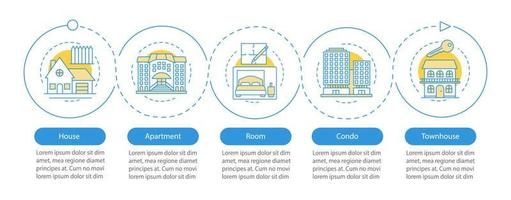 plantilla de infografía de vector de bienes raíces. mercado inmobiliario. elementos de diseño de presentación de negocios. visualización de datos con pasos y opciones. gráfico de línea de tiempo del proceso. diseño de flujo de trabajo con iconos lineales