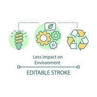 menos impacto en el icono del concepto de ventaja ambiental. cuidado global de la ecología. reciclaje. ilustración de línea delgada de idea de tecnología verde de ahorro de energía. dibujo de contorno aislado vectorial. trazo editable vector