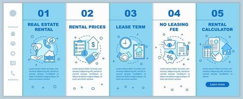 Property rental onboarding mobile web pages vector template. Real estate market. Responsive smartphone website interface idea with linear illustrations. Webpage walkthrough step screen. Color concept