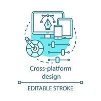 icono de concepto de diseño de interfaz de usuario multiplataforma. desarrollo de interfaz de usuario de aplicación receptiva, idea de usabilidad ilustración de línea delgada. aplicación adaptativa gui, ux. dibujo de contorno aislado vectorial. trazo editable vector