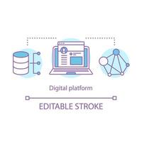 Digital technology platform concept icon. Social media network, online communication idea thin line illustration. Internet connection, cloud storage. Vector isolated outline drawing. Editable stroke