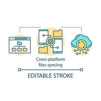 Cross platform files synchronization concept icon. Cloud technology, remote storage access idea thin line illustration. Online data transfer. Vector isolated outline drawing. Editable stroke