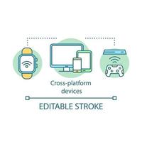 dispositivos multiplataforma, icono del concepto iot. internet de las cosas idea ilustración de línea delgada. sistema de conexión inalámbrica en línea, tecnología inteligente. dibujo de contorno aislado vectorial. trazo editable vector
