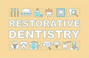 Restorative dentistry word concepts banner. Dental therapy. Orthodontics. Teeth restoration. Presentation, website. Isolated lettering typography idea with linear icons. Vector outline illustration