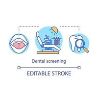 Dental screening concept icon. Consultation with dentist. Prescribing treatment plan. Diagnosis of oral cavity idea thin line illustration. Vector isolated outline drawing. Editable stroke