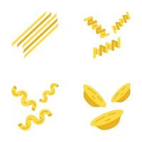 Pasta noodles flat design long shadow color icons set. Spaghetti, fusilli, cavatappi, orecchiette. Italian dried dough food. Traditional Mediterranean macaroni. Vector silhouette illustrations