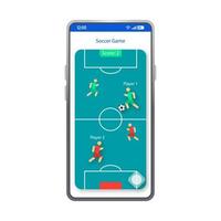 plantilla de vector de interfaz de teléfono inteligente de aplicación de juego de fútbol. diseño de diseño en blanco de la página de la aplicación móvil. pantalla de torneo de fútbol. interfaz de usuario plana para aplicaciones de fútbol. pantalla de teléfono de campo deportivo