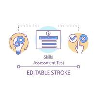 icono de concepto de prueba de autoevaluación. ilustración de línea delgada de idea de examen correcta incorrecta. persona que examina el dibujo de contorno aislado del vector. Prueba iq, examen, verificación de conocimientos. trazo editable vector