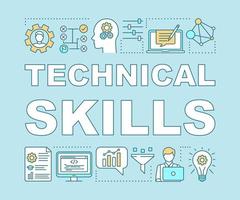 Technical skills word concepts banner. Power of knowledge, learning process, self education presentation. Programming. Isolated typography idea with linear icons. Vector outline illustration