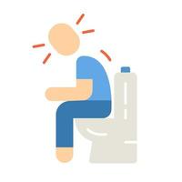 Diarrhea, constipation flat design long shadow color icon. Allergy, food poisoning symptom. Upset stomach, indigestion. Rotaviral enteritis. Person sitting on toilet. Vector silhouette illustration