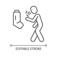 Allergic asthma, anaphylaxis linear icon. Thin line illustration. Wheezing, suffocation prevention. Asthmatic using inhaler contour symbol. Vector isolated outline drawing. Editable stroke