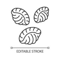 Shells pastalinear icon. Dough seashells. Italian conchiglie. Mediterranean cuisine. Type of noodles. Thin line illustration. Contour symbol. Vector isolated outline drawing. Editable stroke