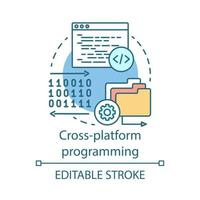 Cross platform programming concept icon. Program development, software engineering business idea thin line illustration. Computer technology. Vector isolated outline drawing. Editable stroke