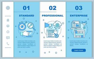 CRM subscription onboarding mobile web pages vector template. Standard tariff. Responsive smartphone website interface idea, linear illustrations. Webpage walkthrough step screens. Color concept